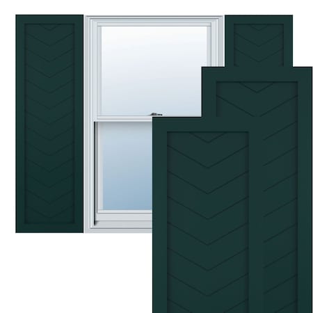 True Fit PVC Single Panel Chevron Modern Style Fixed Mount Shutters, Thermal Green, 12W X 74H